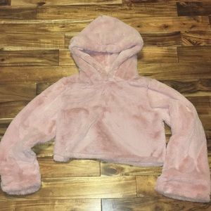 Fluffy Pink Cropped Sweatshirt